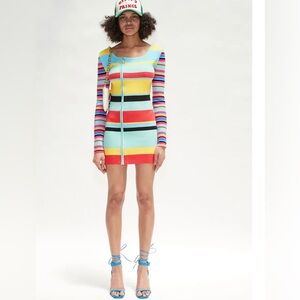 ANDERSSON BELL Womens Multi Stripe Zip Up Knit Mini Dress XS New Barbie Unique